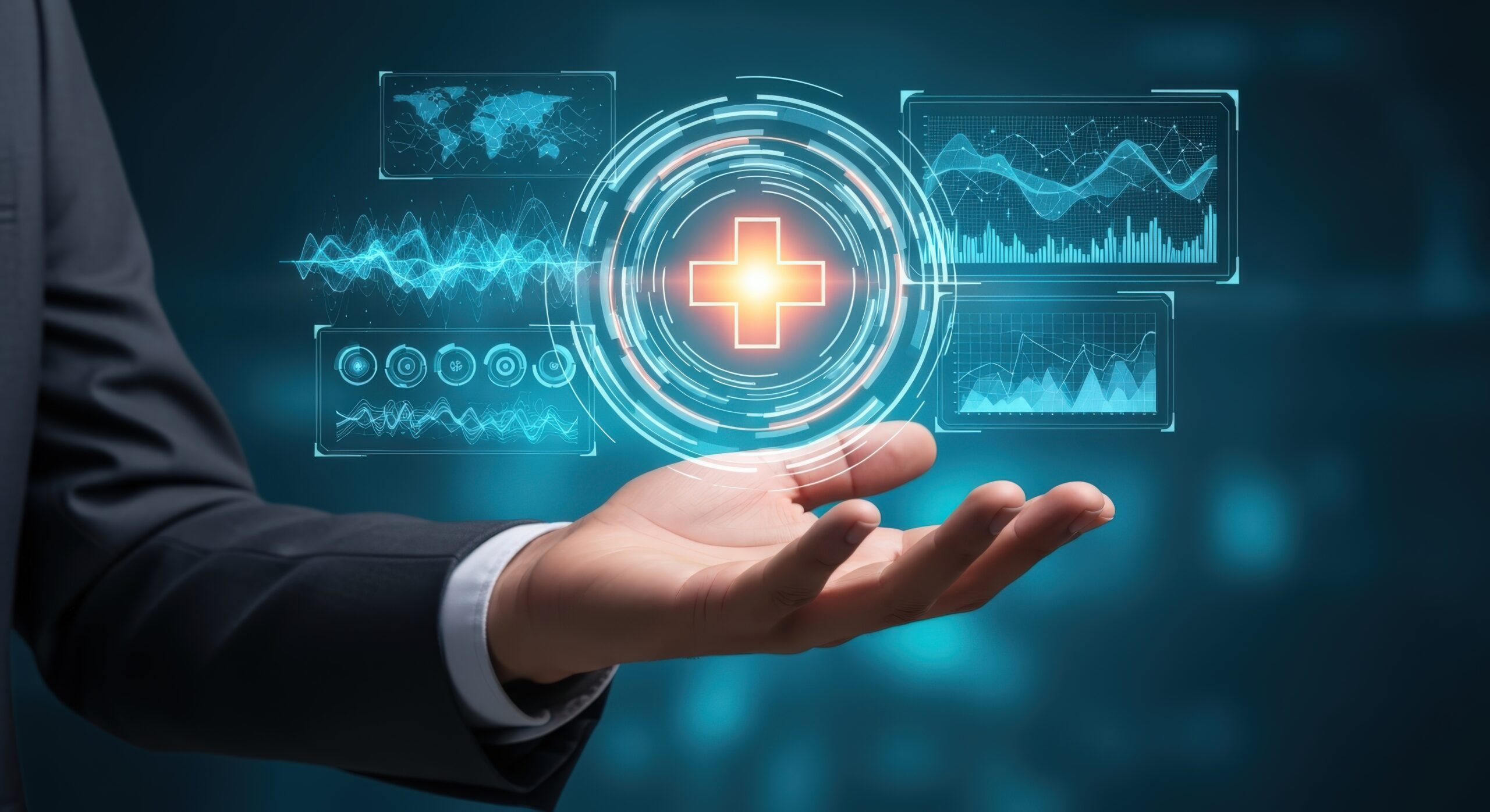 healthcare technology innovation man presenting medical data 70675335